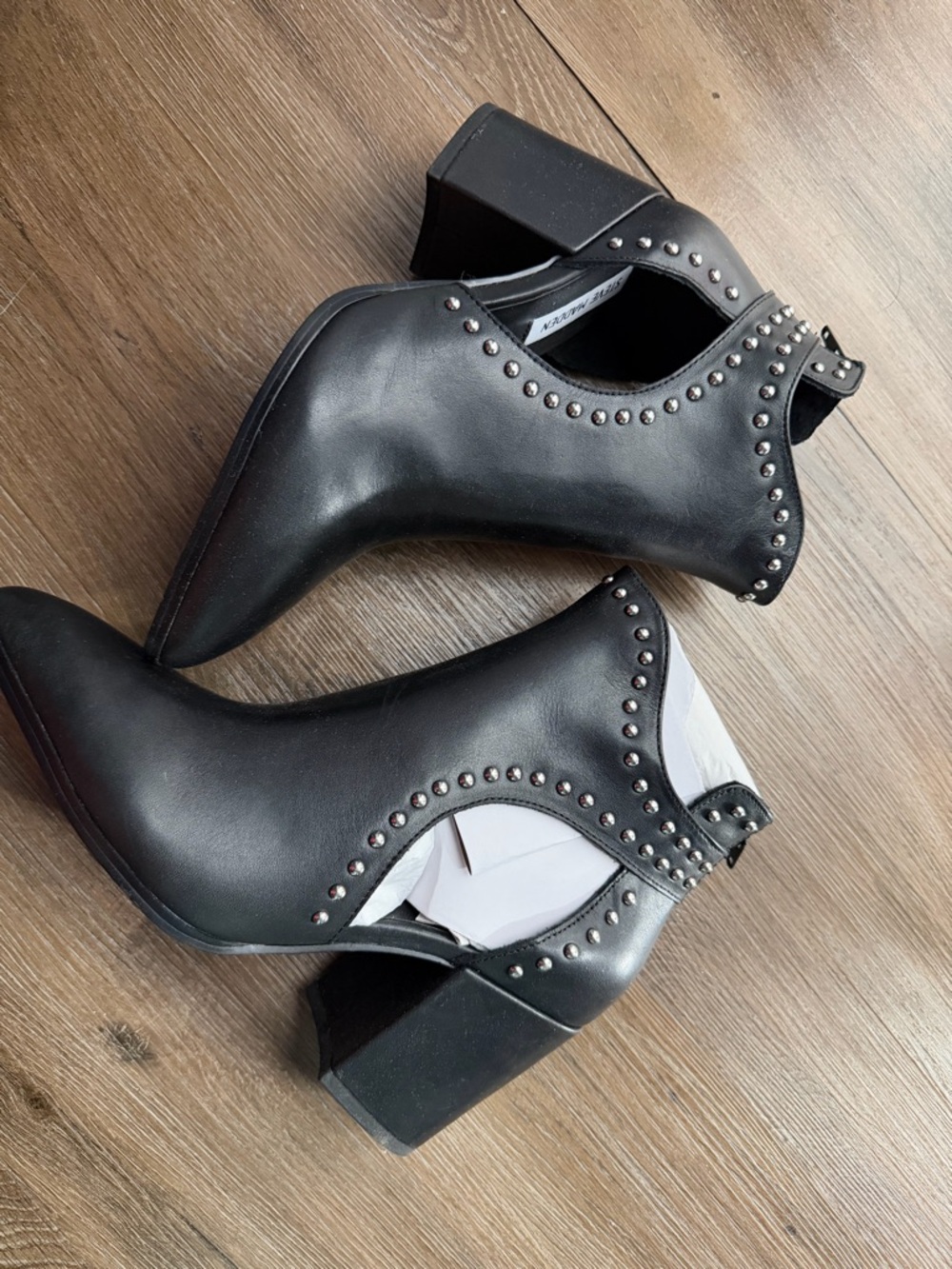 Steve Madden Black Studded Pointed Toe Block Heel Booties